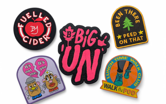 A collection of custom patches that all have different backings for you to choose from.